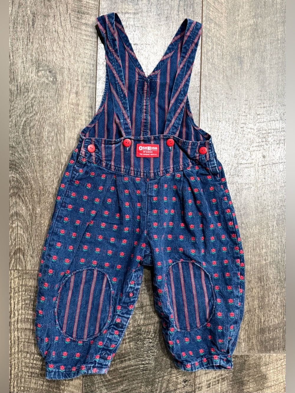 Vintage 80s 90s Girls 2T Oshkosh B’Gosh Overalls Vestbak Red Tulip Patches Baby